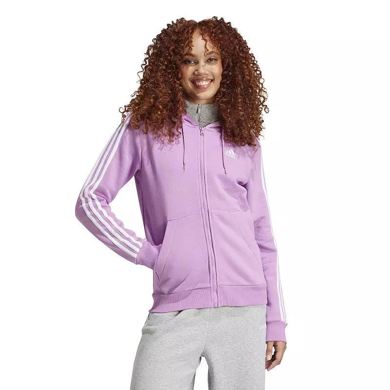 adidas Essentials 3-Stripes Full-Zip Fleece Hoodie Preloved Purple S Womens Product Image