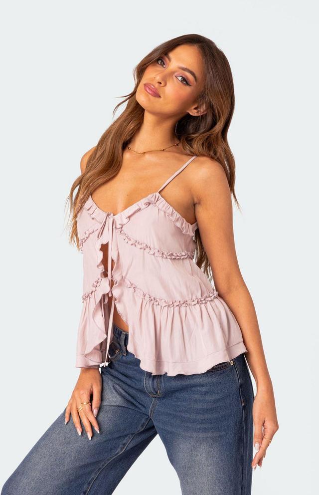 Edikted Womens Juniper Tie Front Ruffled Top Product Image