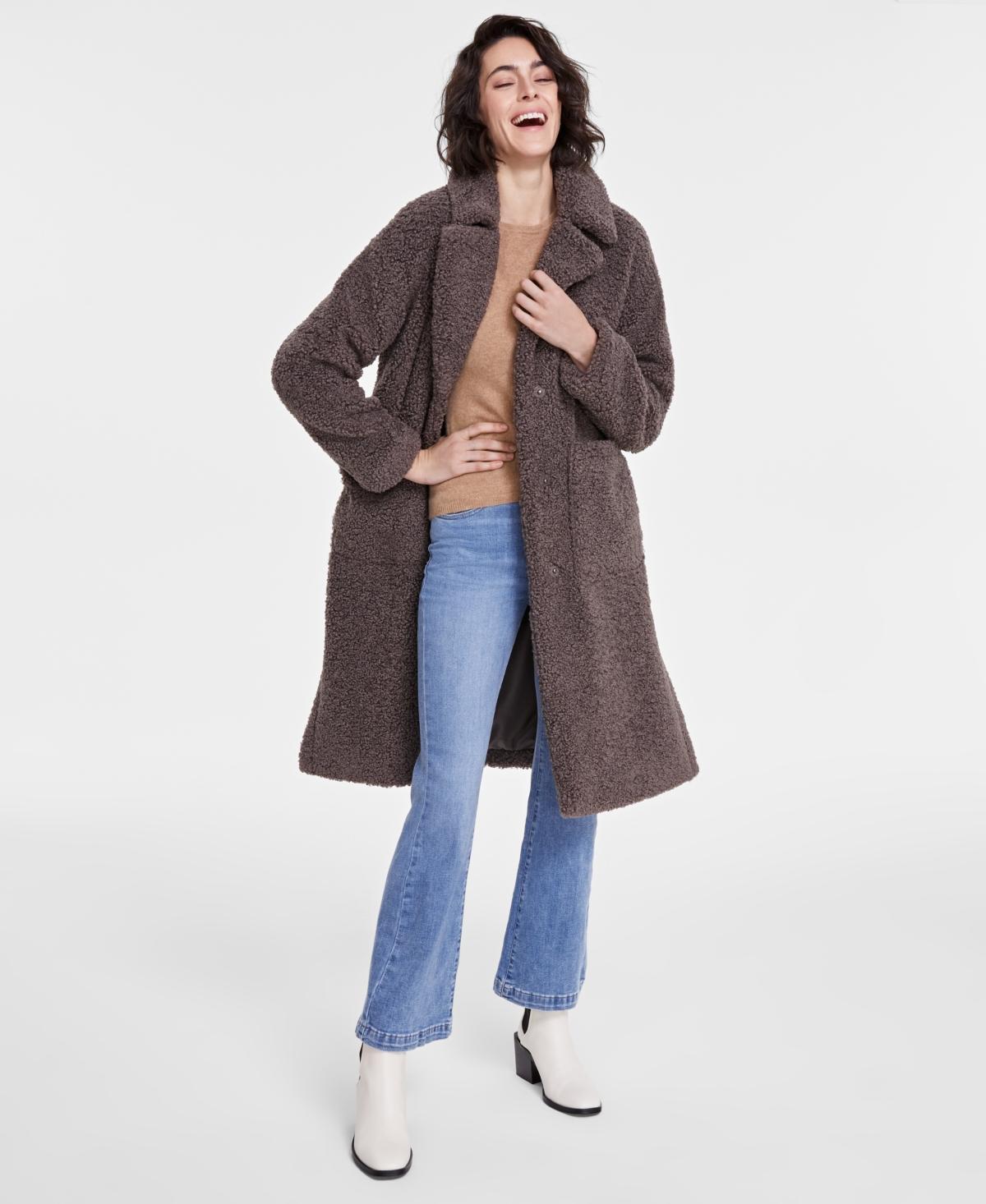 Bcbgmaxazria Womens Notched-Collar Teddy Coat Product Image