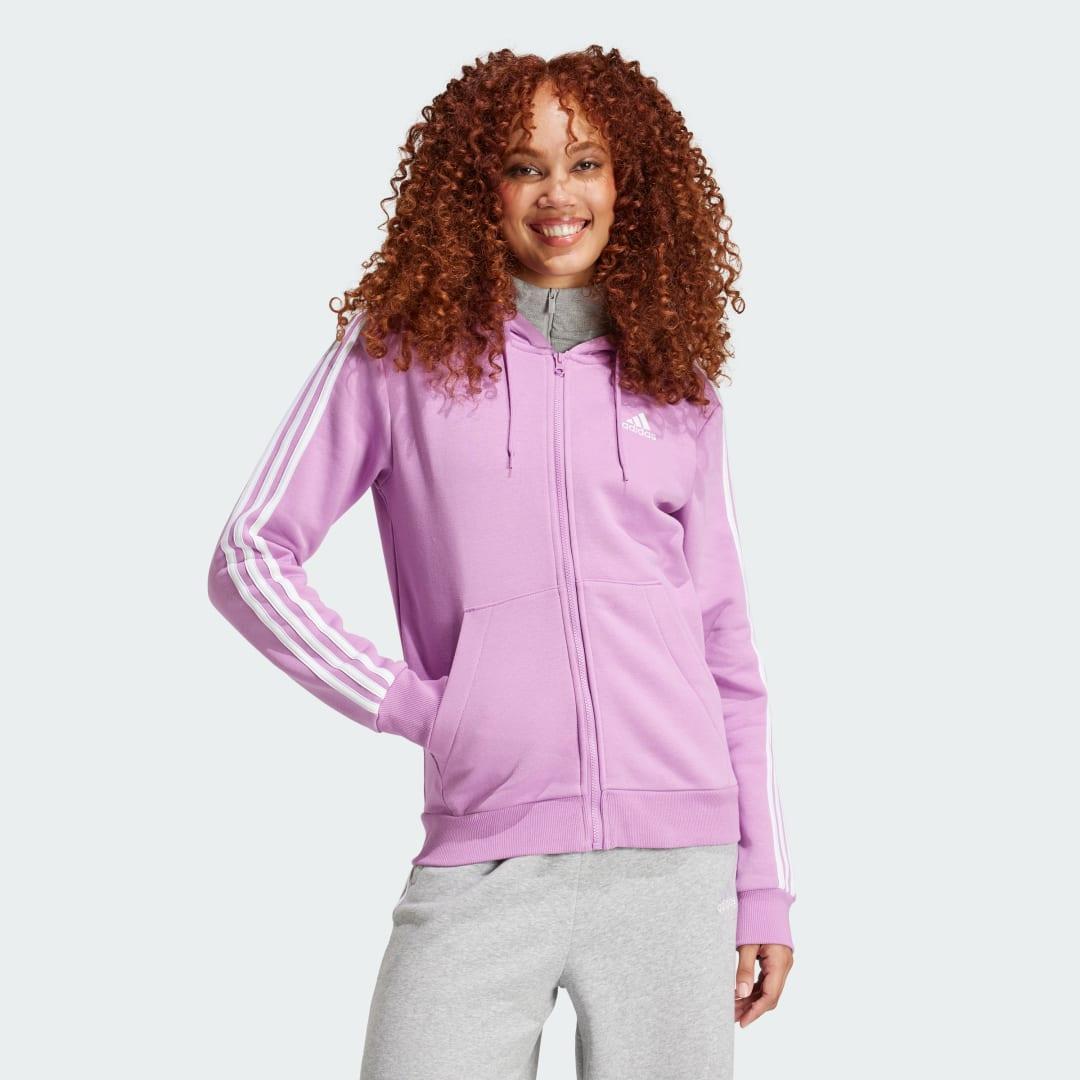 adidas Essentials 3-Stripes Full-Zip Fleece Hoodie Preloved Purple S Womens product image