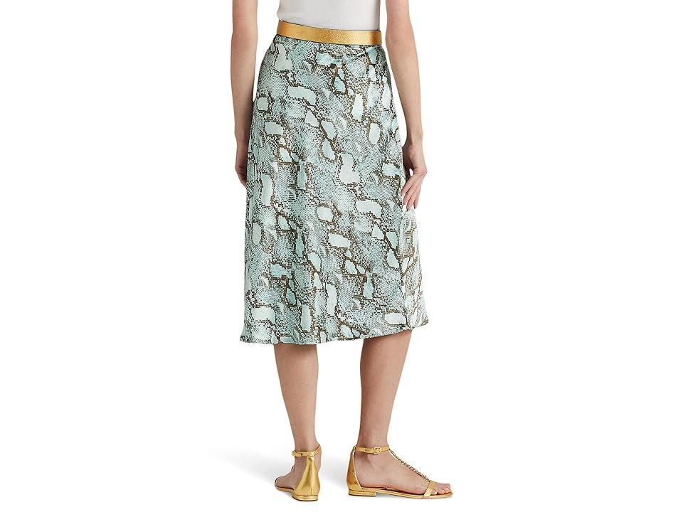 LAUREN Ralph Lauren Snakeskin Print Satin Charmeuse A-Line Skirt (Turquoise Multi) Women's Skirt Product Image