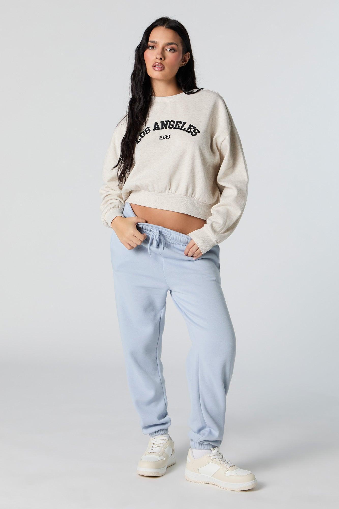 Los Angeles Embroidered Cropped Fleece Sweatshirt Female Product Image