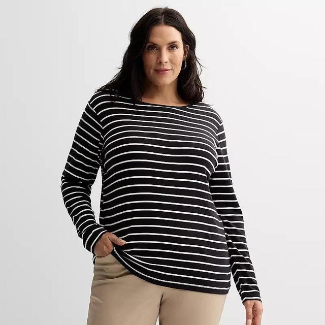 Plus Size Croft & Barrow Essential Crewneck Long Sleeve Tee, Womens Product Image