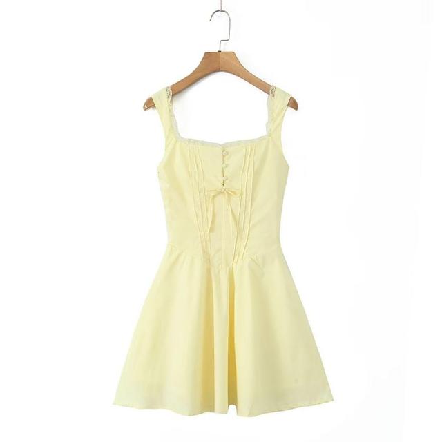 Sleeveless Square Neck Lace Trim Mini A-Line Dress Product Image