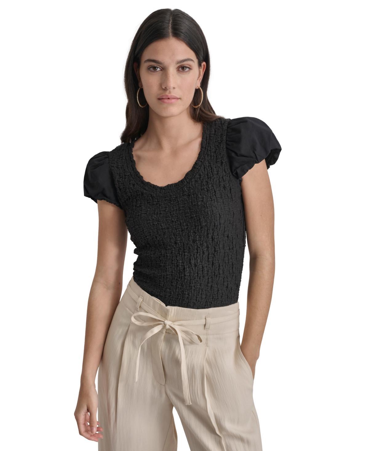 Women's Textured Scoop-Neck Puff-Sleeve Top Product Image