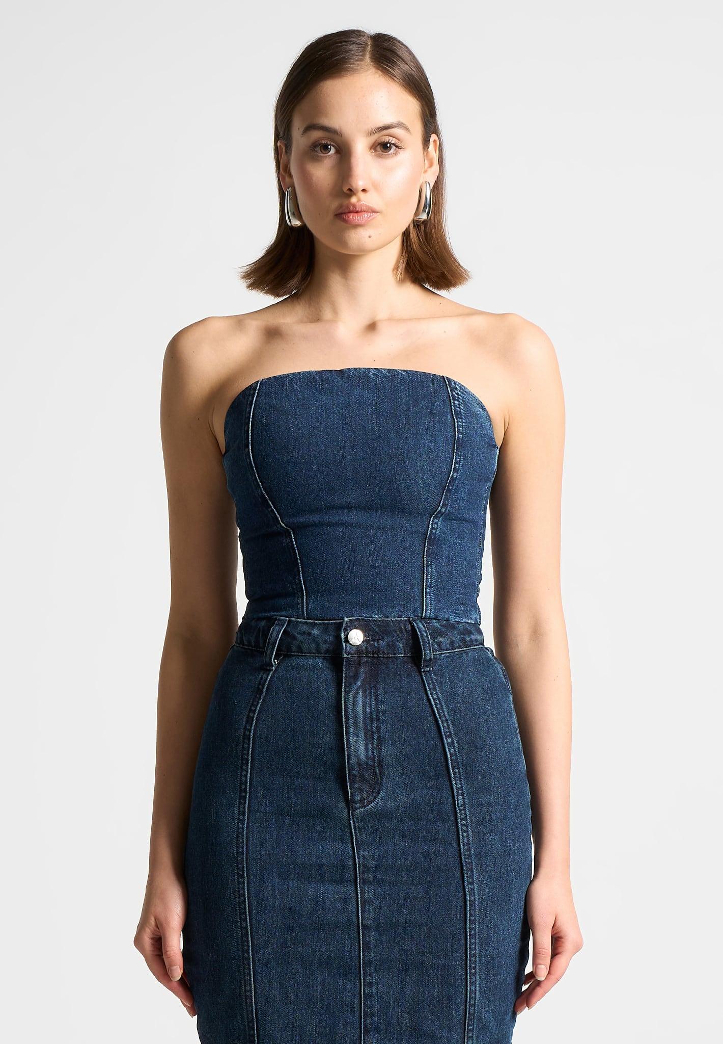 Denim Bandeau Corset Top - Indigo Female Product Image