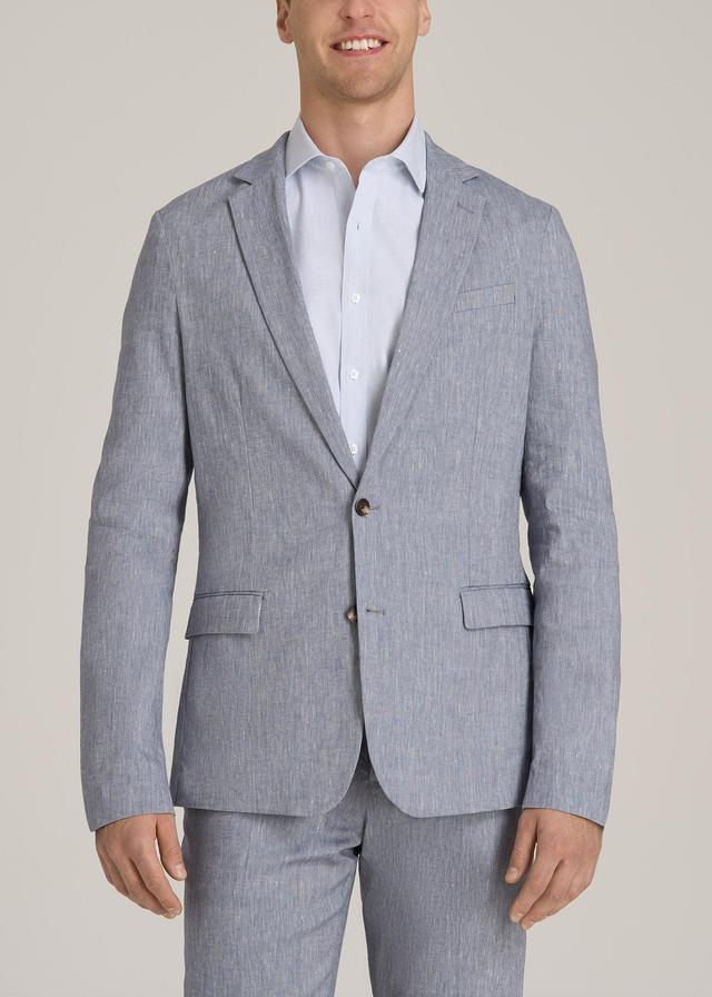 Stretch Linen Blazer for Tall Men in Navy Linen Product Image