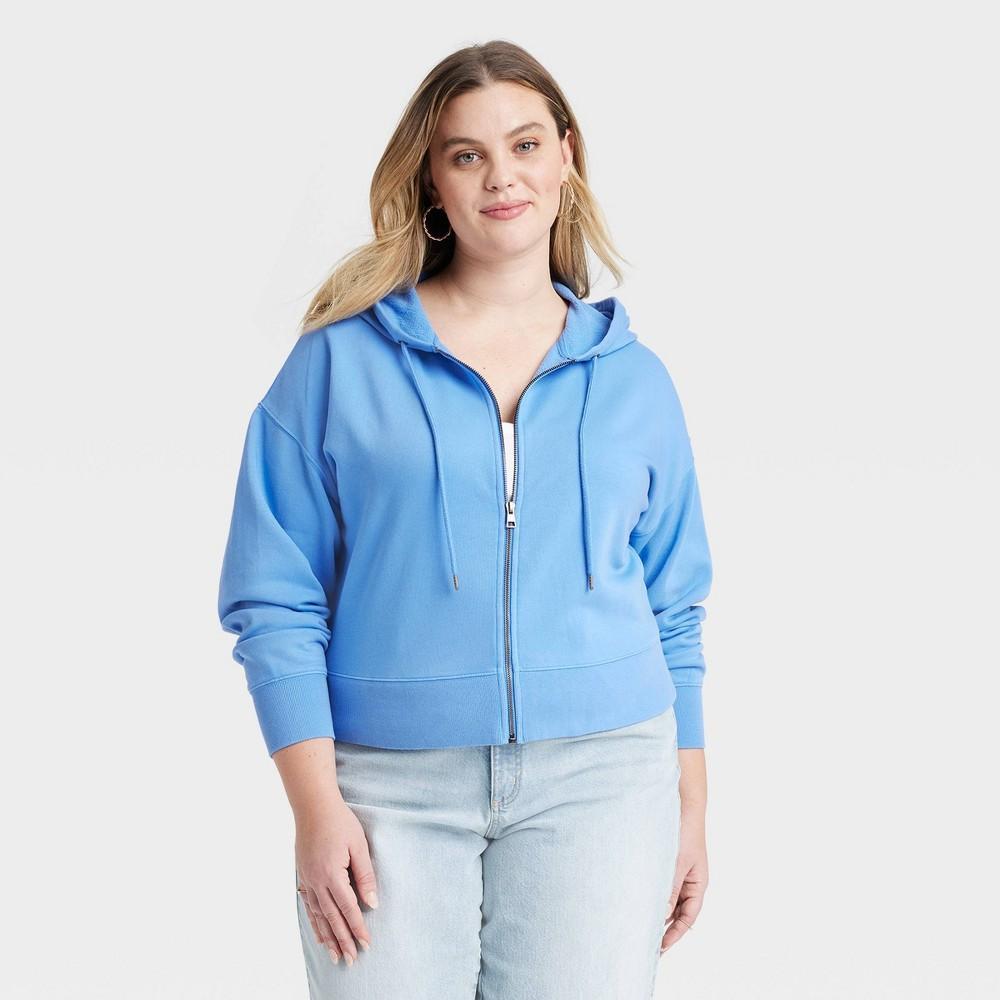 Womens Cropped Full Zip Hoodie Sweatshirt - Universal Thread Blue 2X Product Image