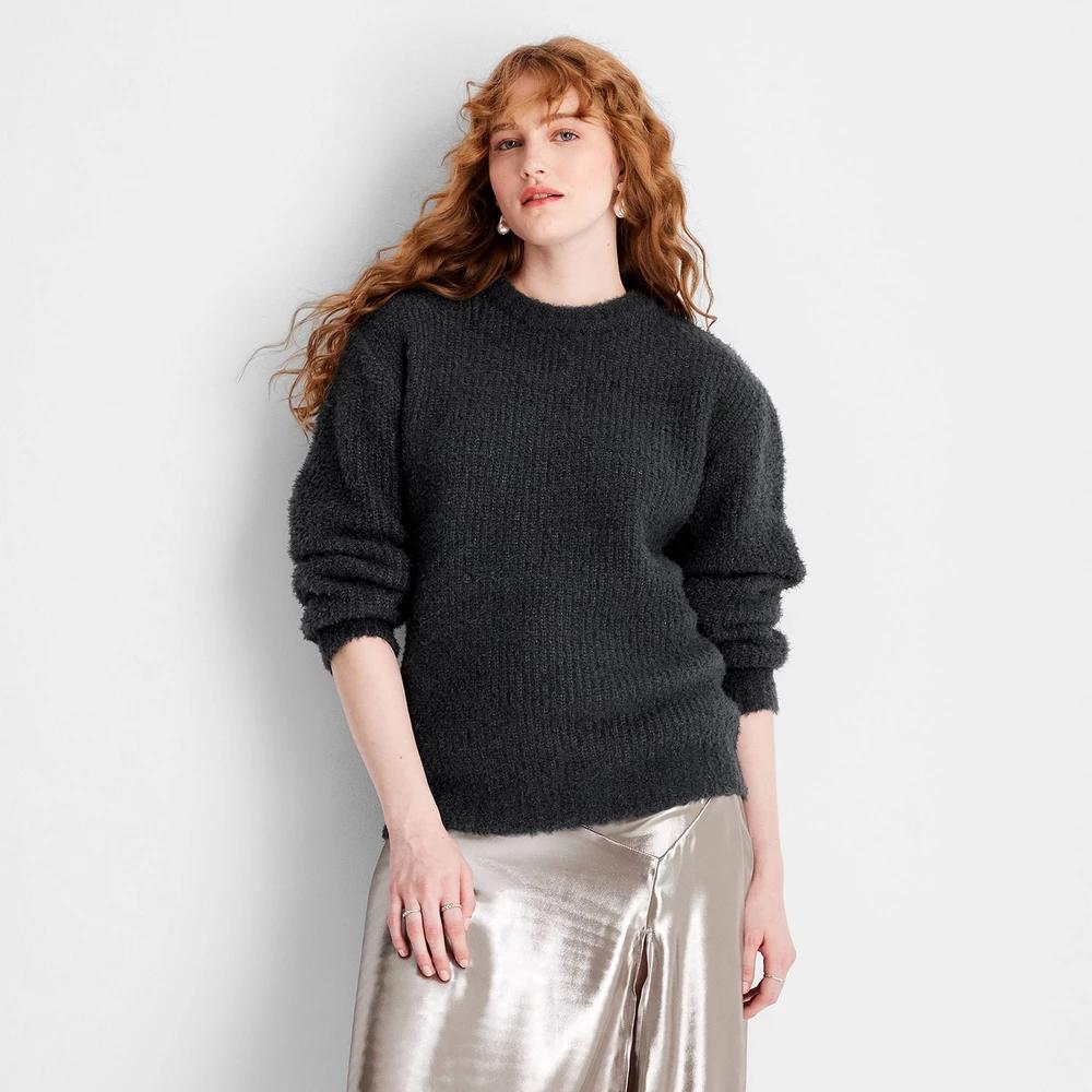 Womens Crewneck Relaxed Teddy Sweater - Future Collective Dark XXS Product Image