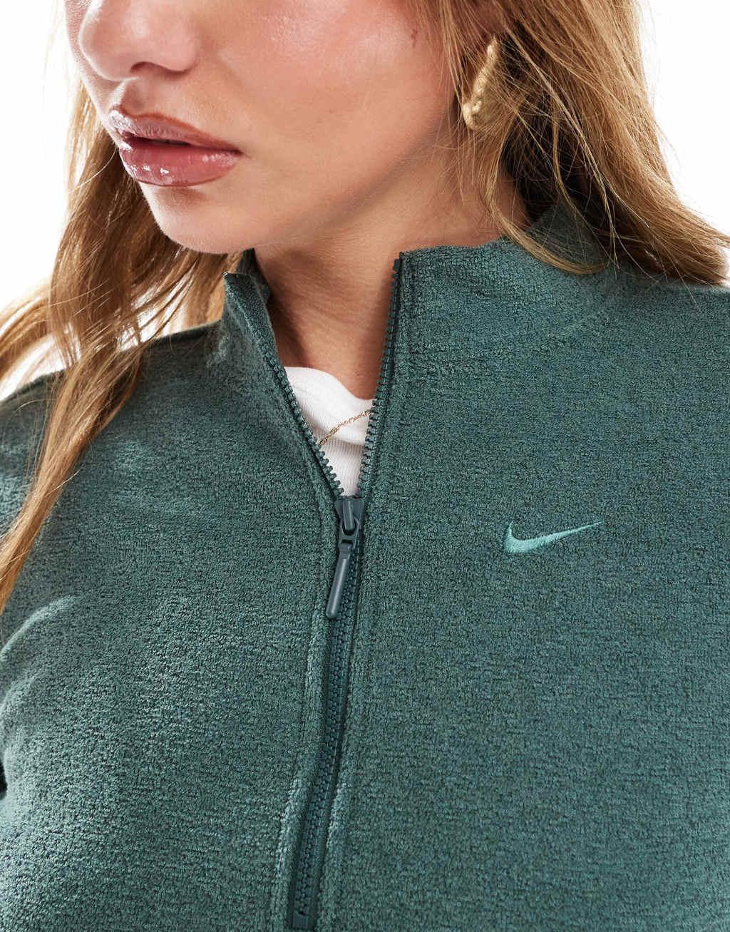 Nike Phoenix Plush half zip long sleeve top in dark green Product Image