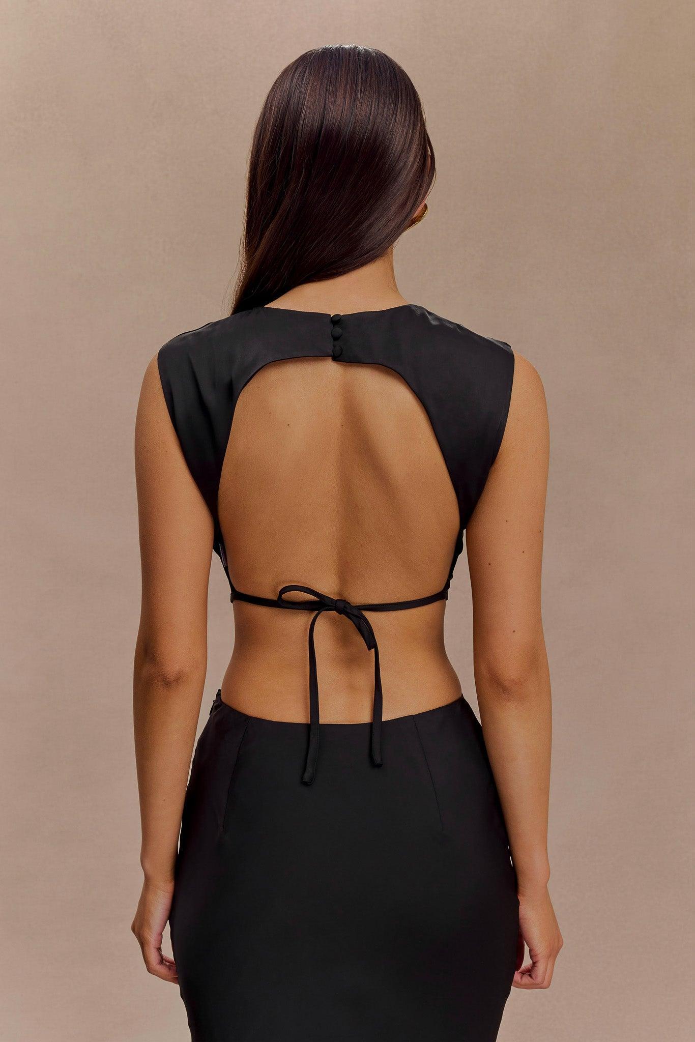 Viviana Satin Sleeveless Crop Top - Black Product Image