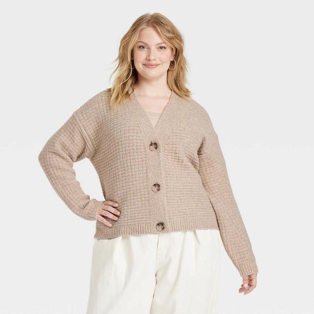 Womens Cozy Knit Button-Down Cardigan - Universal Thread Tan 2X Product Image