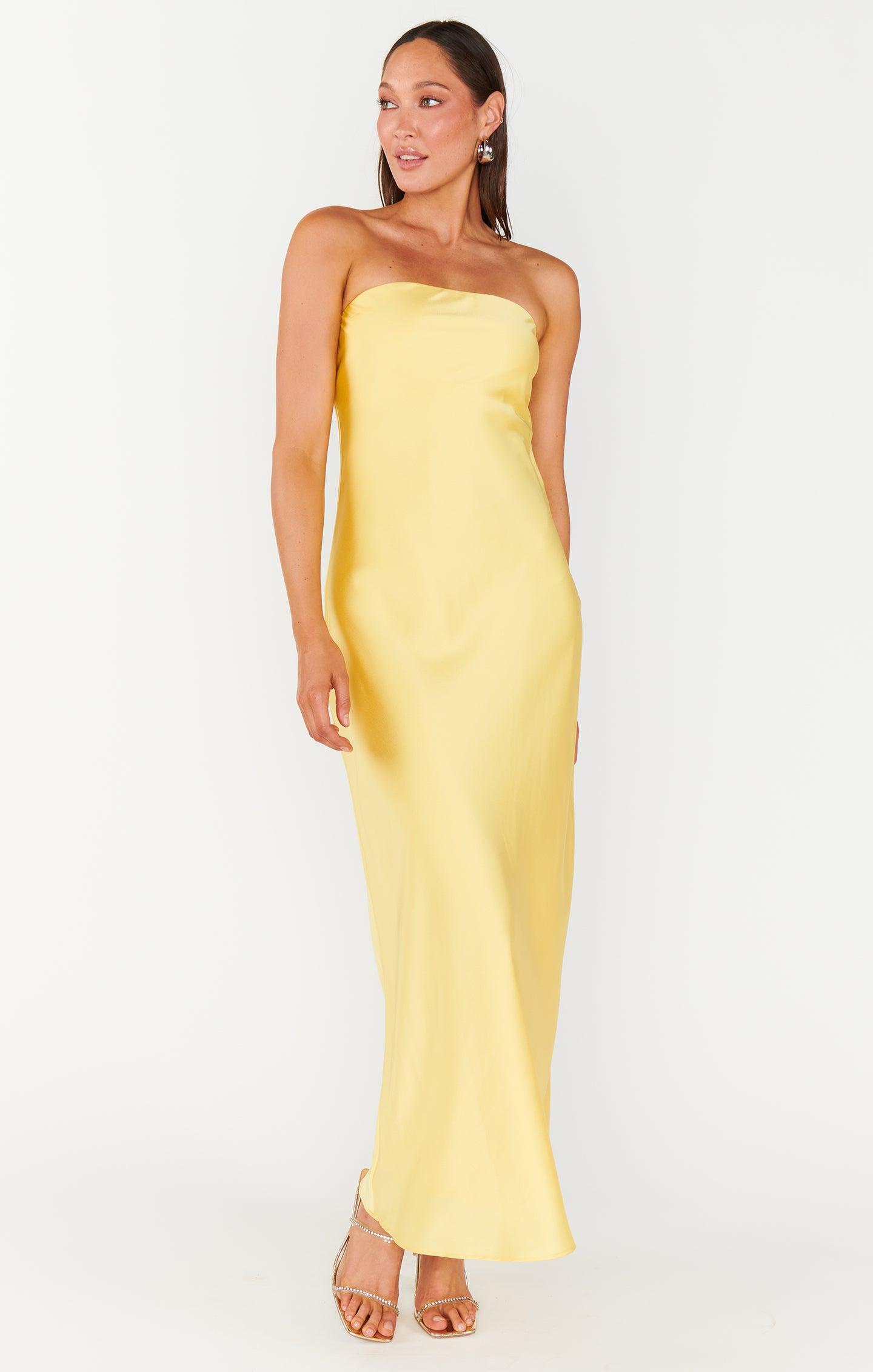 Taylor Tube Dress ~ Yellow Luxe Satin Product Image