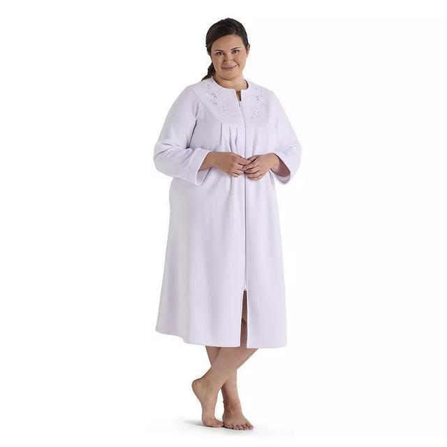 Plus Size Miss Elaine Essentials Micro Fleece Long Zip Robe, Womens Purple Product Image