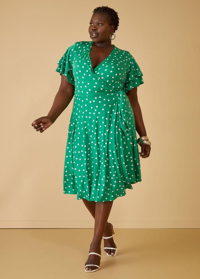 Plus Size Polka Dot Wrap Dress, - Ashley Stewart Product Image