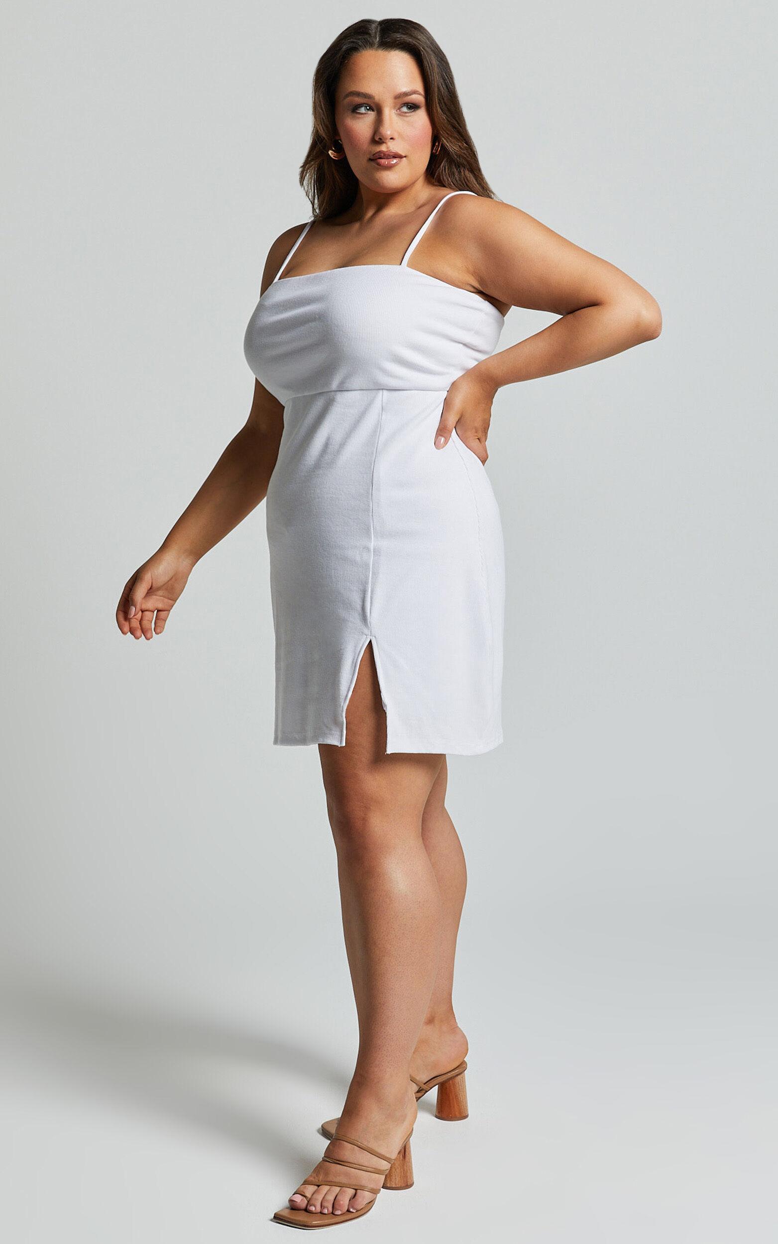 Island Babe Mini Dress - Strappy Bodycon Dress in White Product Image