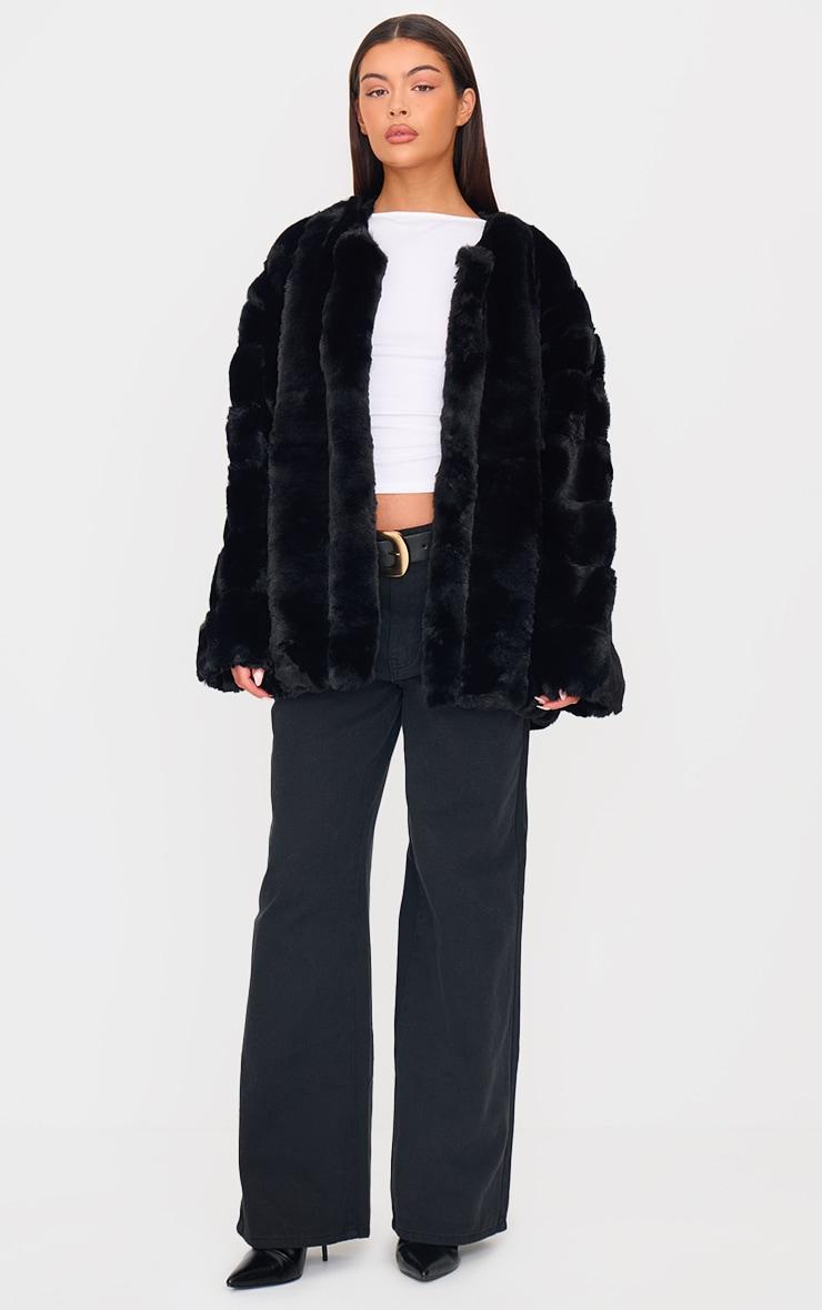  Black Faux Fur Bubble Vertical Coat Product Image