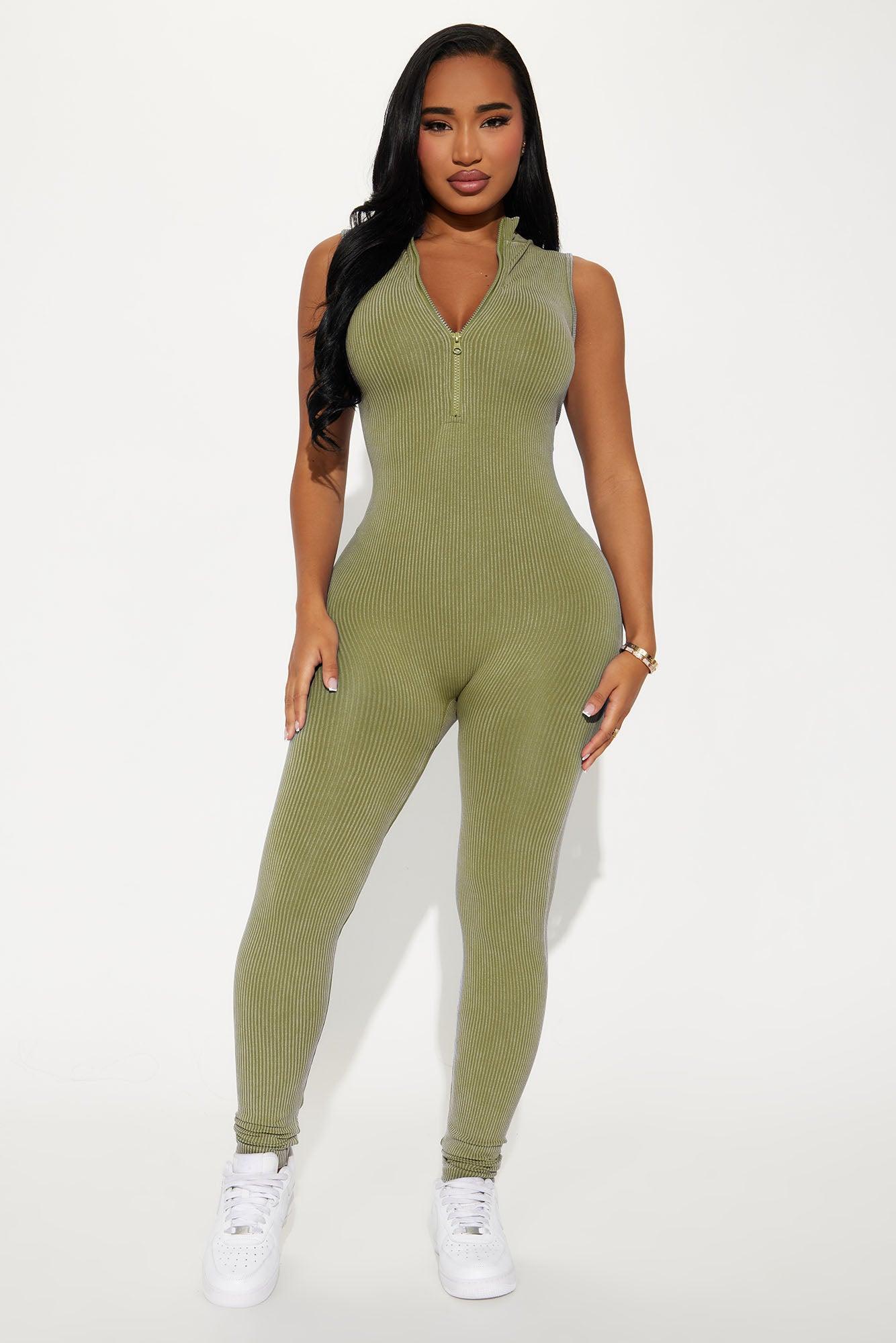 Sandy Washed Seamless Jumpsuit - Olive Product Image