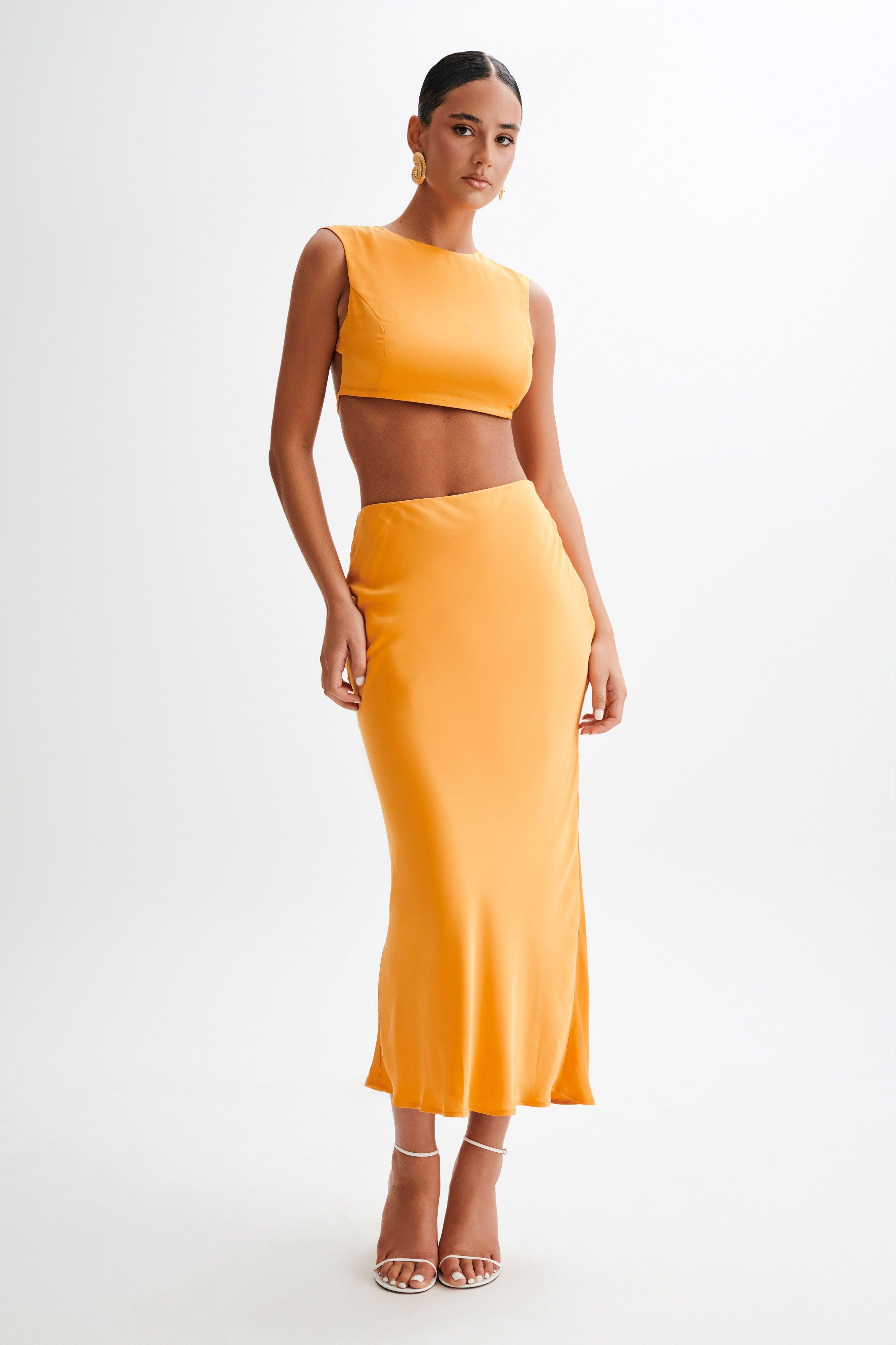 Viviana Satin Maxi Skirt - Tangerine Product Image