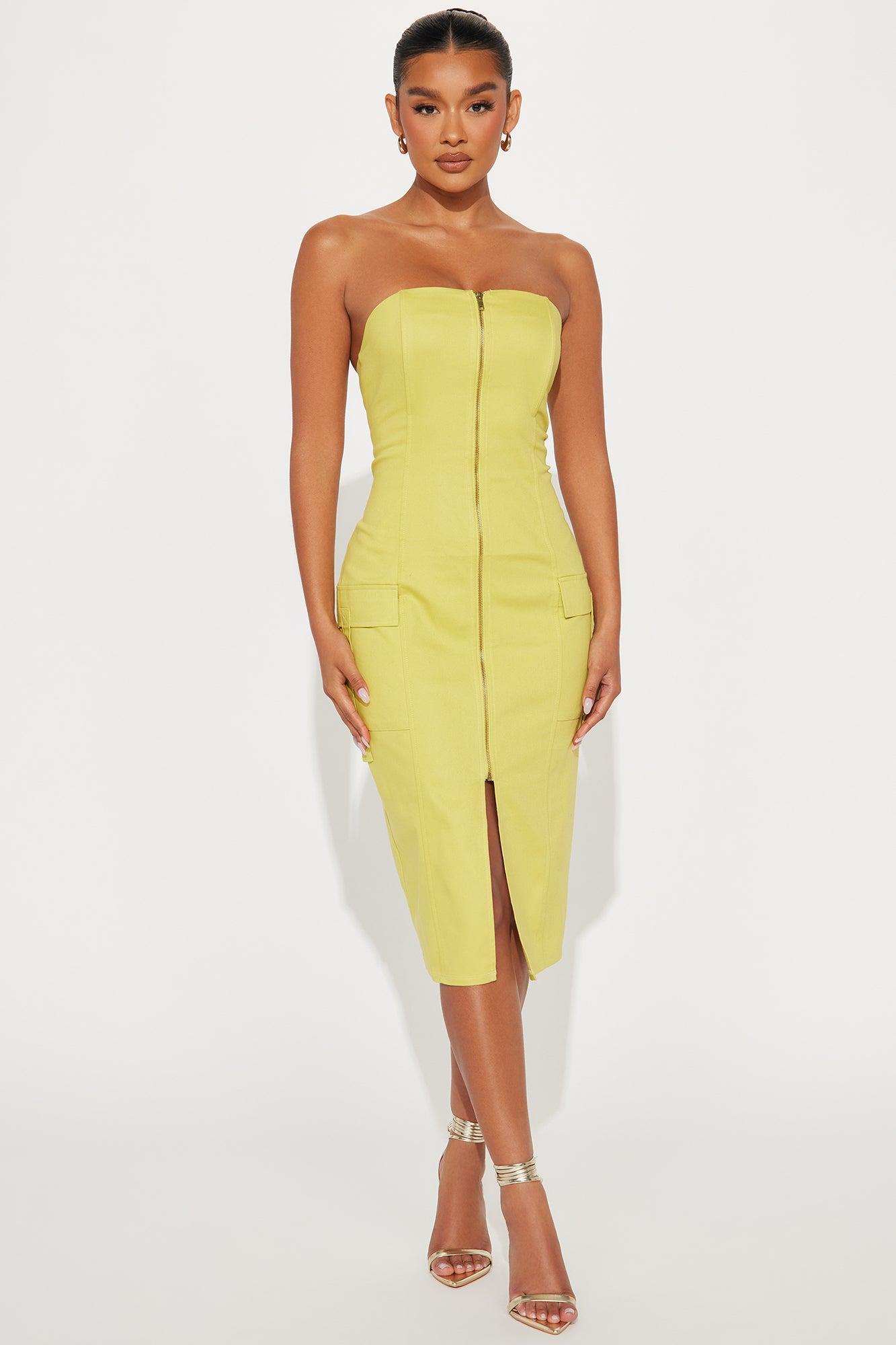 Nyx Cargo Midi Dress - Chartreuse Product Image