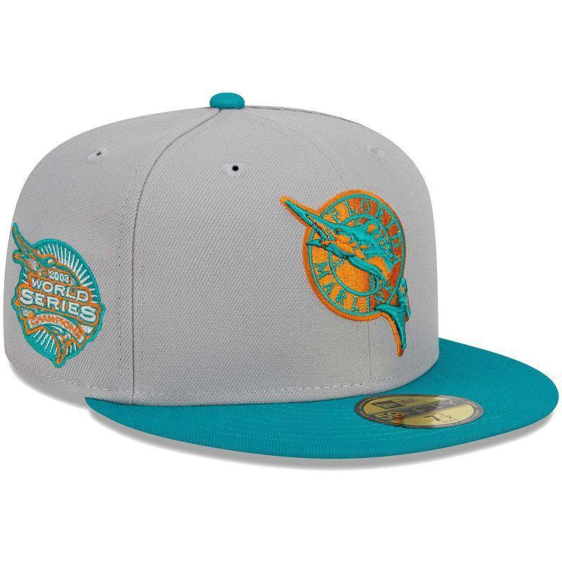 Mens New Era Gray/Teal Florida Marlins Cooperstown Collection 59FIFTY Fitted Hat Grey Product Image