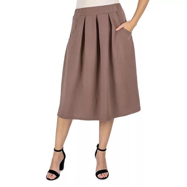 Womens 24Seven Comfort Apparel Solid Pleated Midi Skirt Brown Product Image