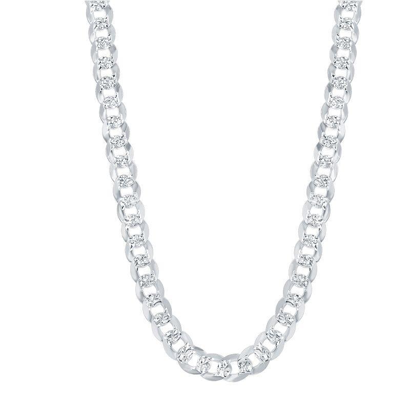 Mens Sterling Silver 7.3mm Flat Pave Cuban Chain 20 Necklace Product Image