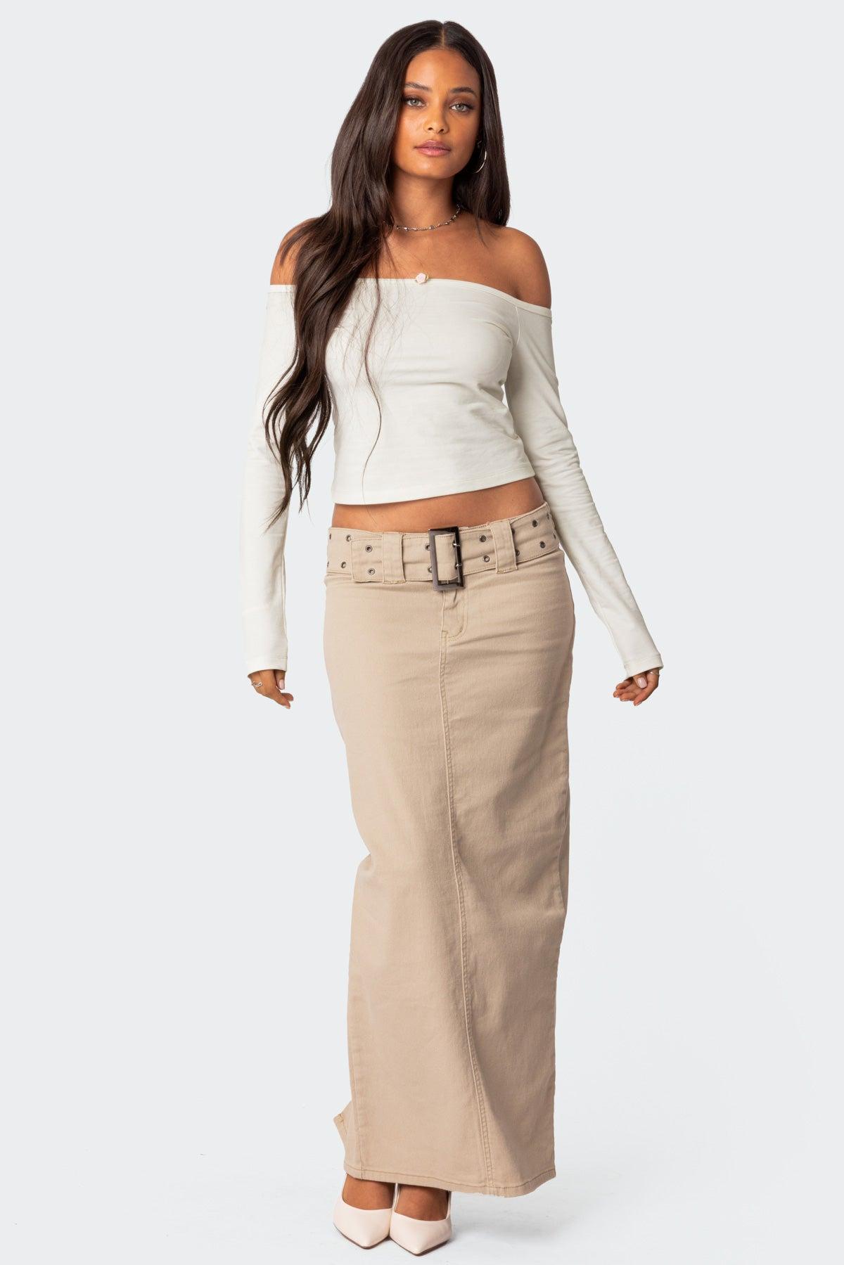 Evangeline Belted Denim Maxi Skirt Product Image