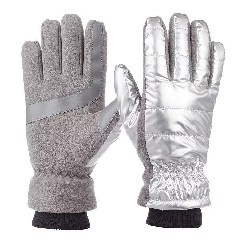 Womens isotoner Sleek Heat Pongee and Fleece Water Repellent Touchscreen Gloves Grey Ivory Product Image