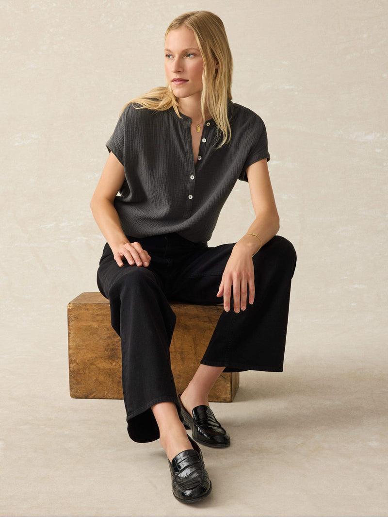 Dream Cotton Gauze Desmond Top - Washed Black Product Image