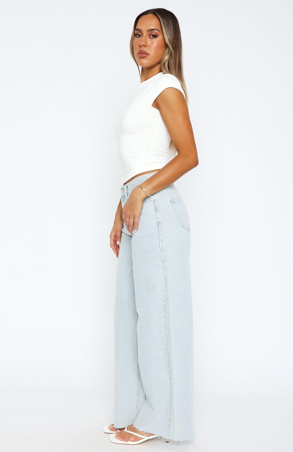 Call You Mine Mid Rise Wide Leg Jeans Light Blue Product Image