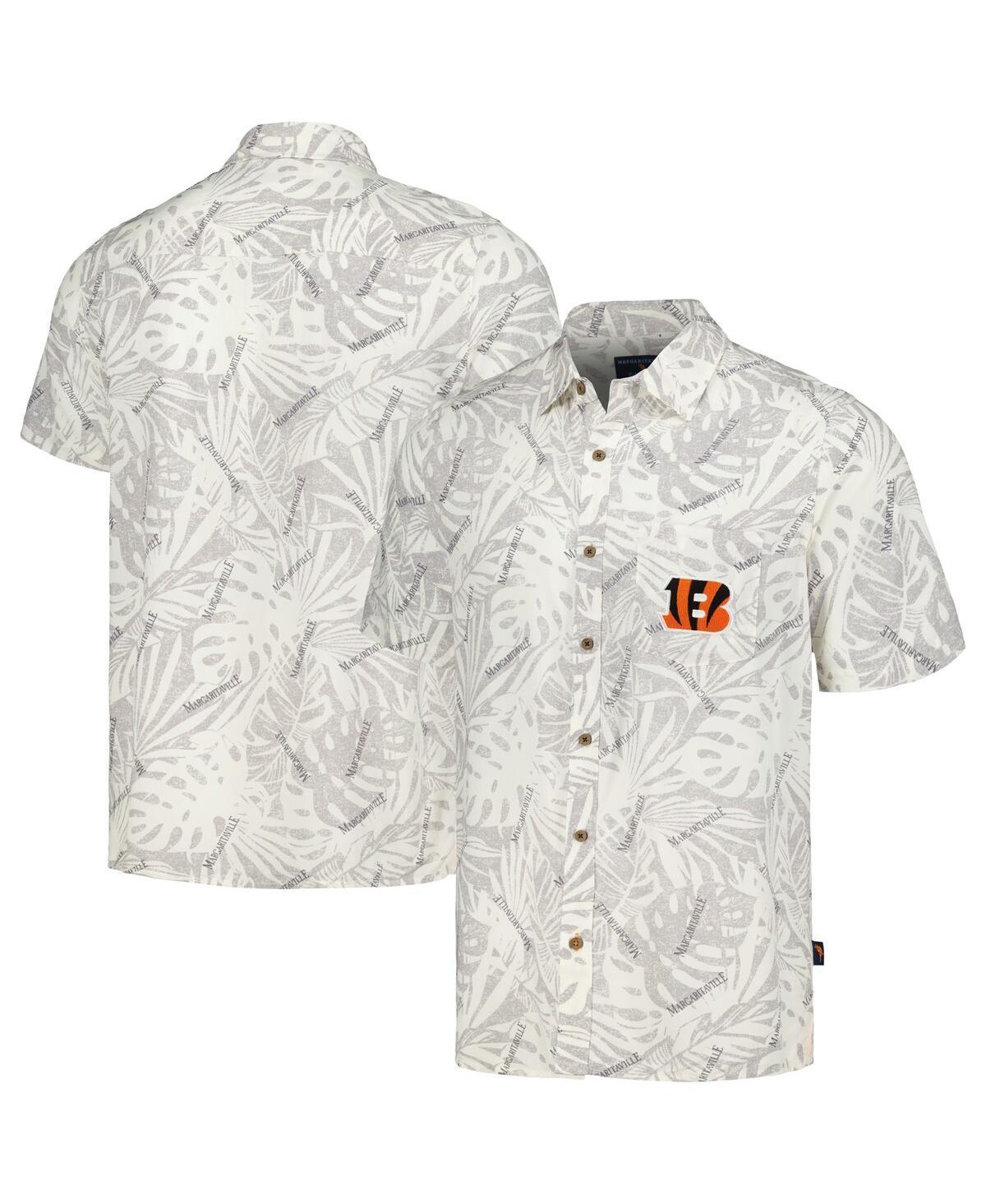 Mens Margaritaville Cream Cincinnati Bengals Sand Washed Monstera Print Party Button-Up Shirt product image