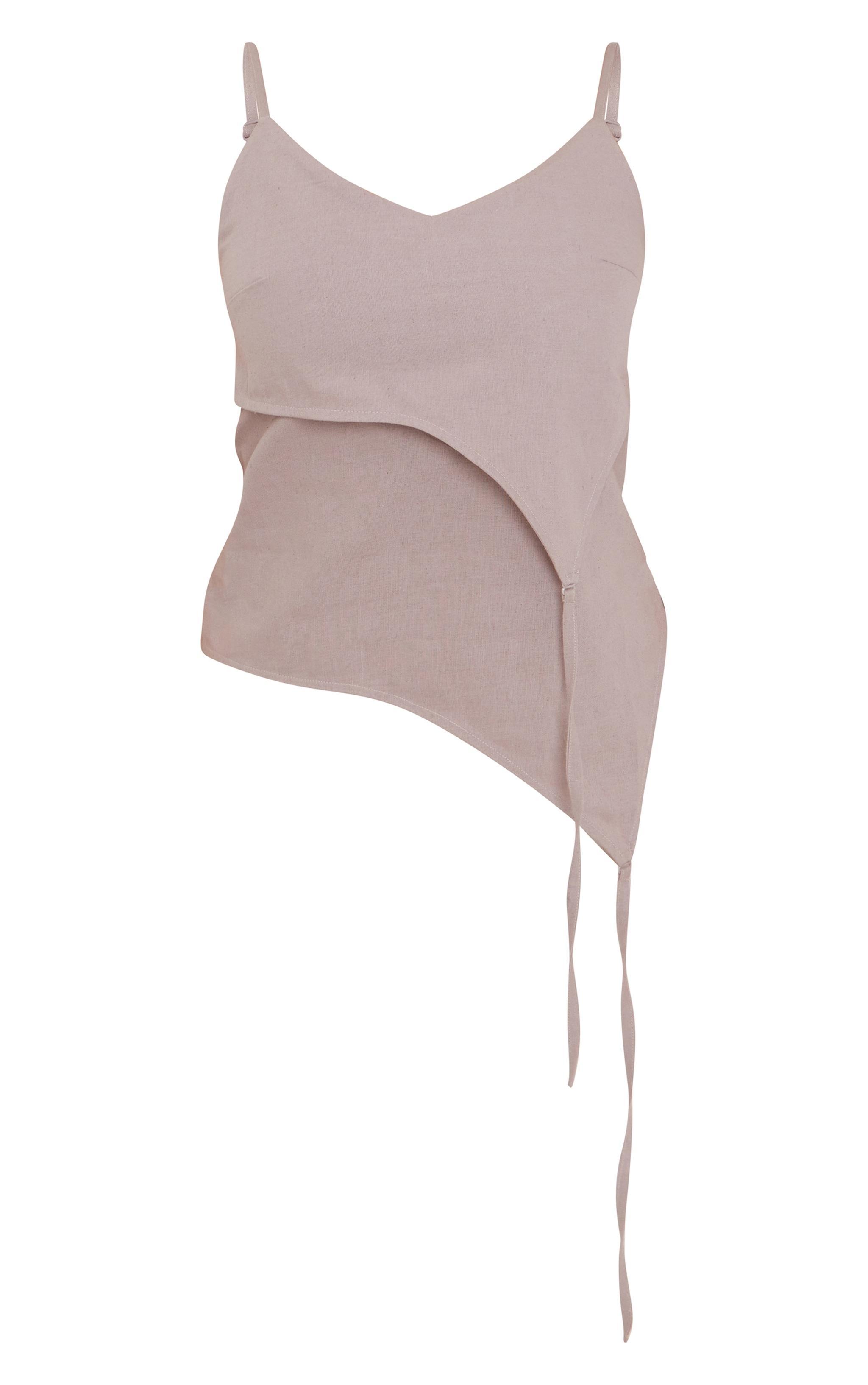 Taupe Linen Asymmetric Strappy Detail Cami Top Product Image