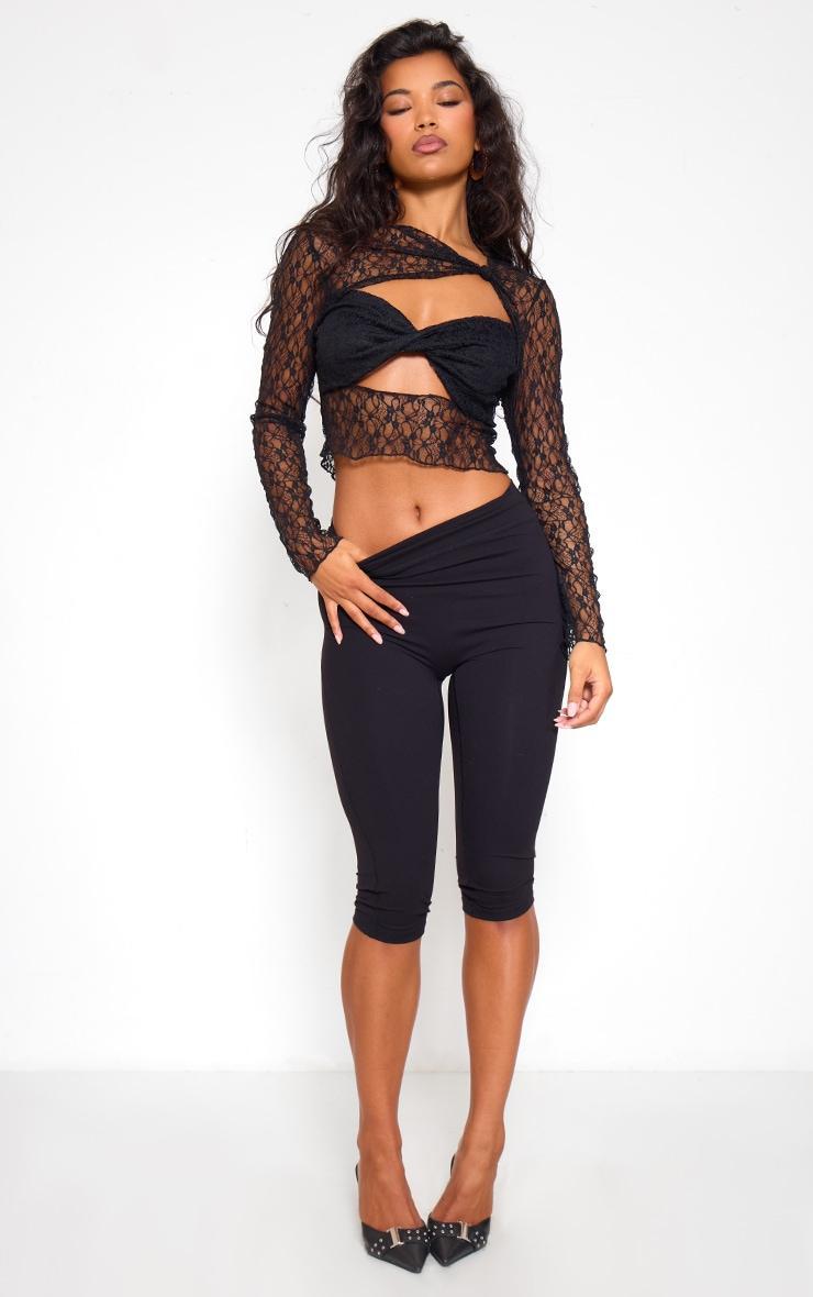 Black Lace Twist Neck Cut Out Crop Top Product Image