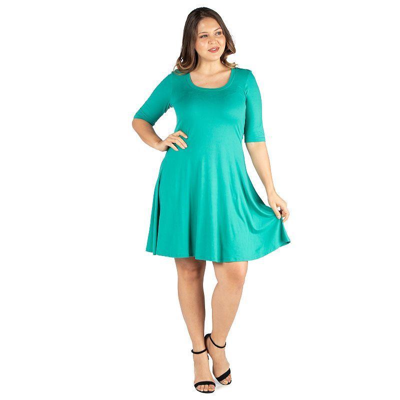 Plus Size 24seven Comfort Apparel Elbow Sleeve Knee Length Dress, Womens Green Product Image