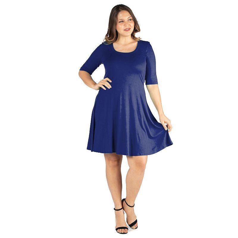 Plus Size 24seven Comfort Apparel Elbow Sleeve Knee Length Dress, Womens Product Image