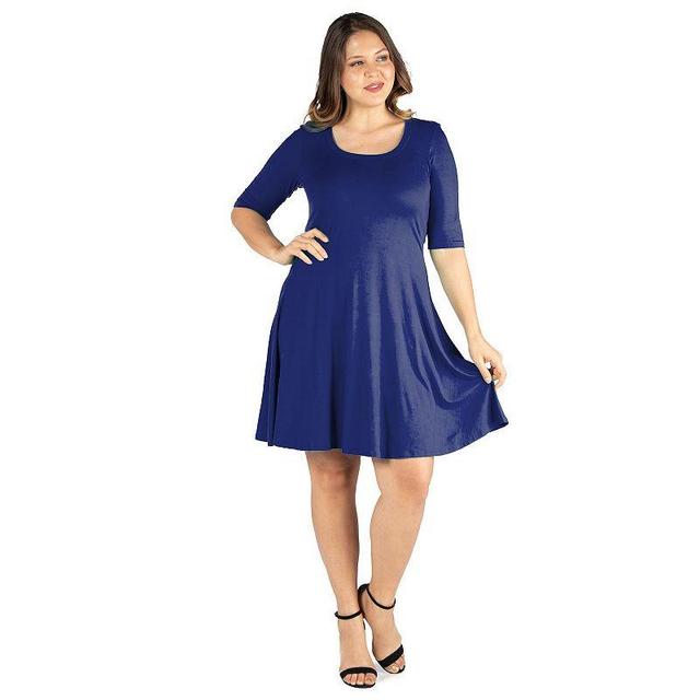 Plus Size 24seven Comfort Apparel Elbow Sleeve Knee Length Dress, Womens Blue Product Image