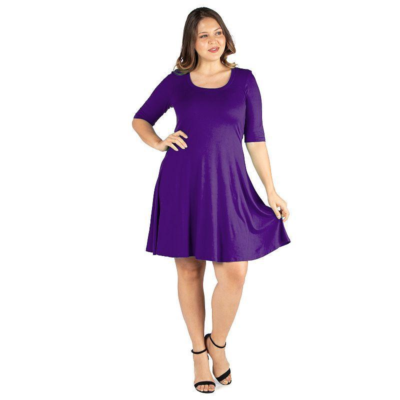 Plus Size 24seven Comfort Apparel Elbow Sleeve Knee Length Dress, Womens Blue Product Image