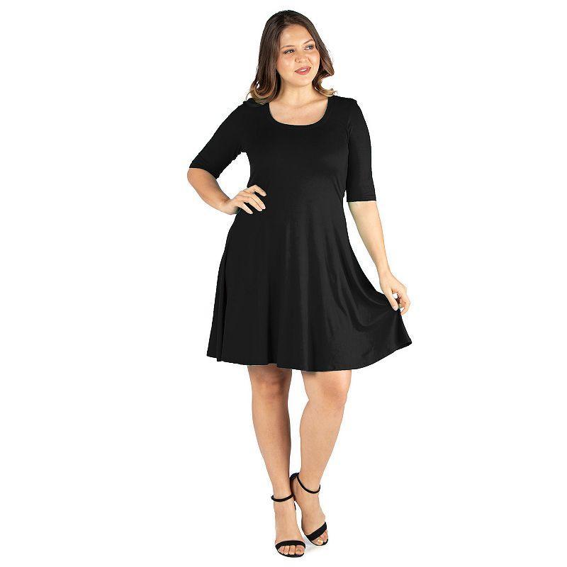 Plus Size 24seven Comfort Apparel Elbow Sleeve Knee Length Dress, Womens Product Image