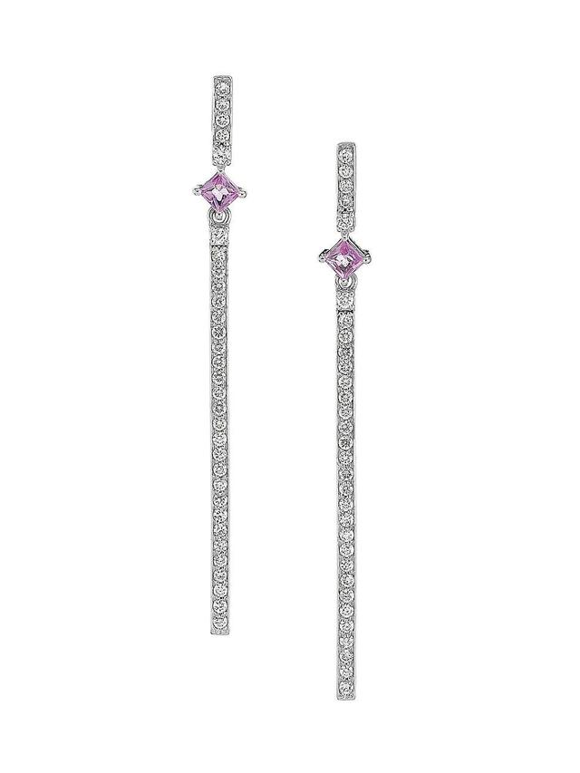 Womens 14K White Gold, 0.37 TCW Diamond, & Sapphire Drop Earrings Product Image