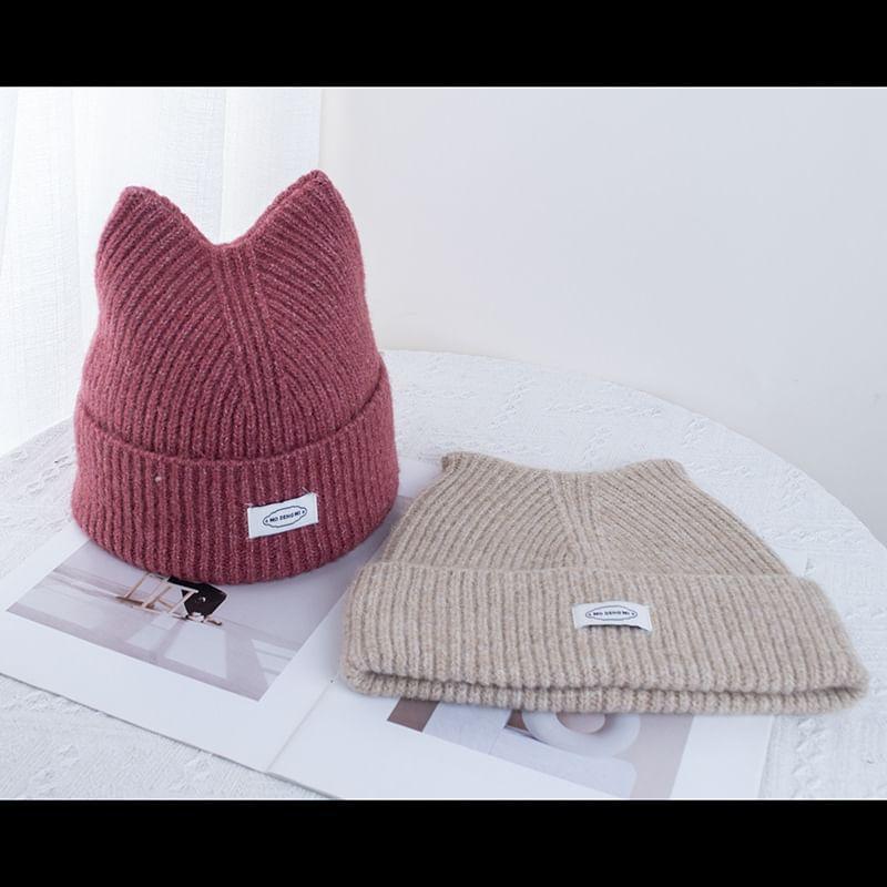 Lettering Applique Cat Ear Knit Beanie Product Image