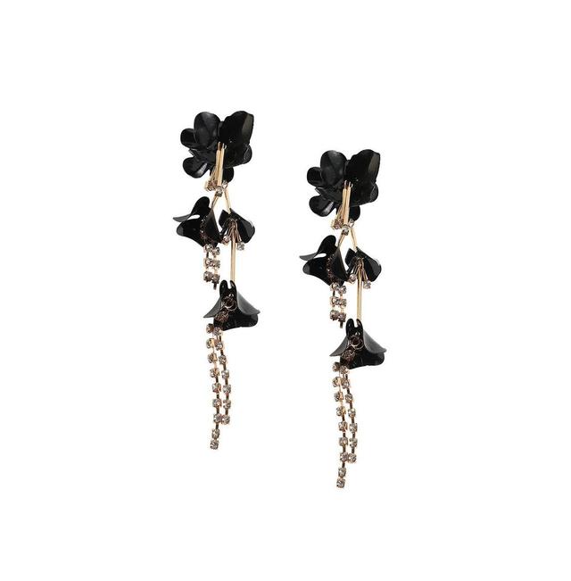 Sohi Womens Black Flora Chain Drop Earrings Product Image