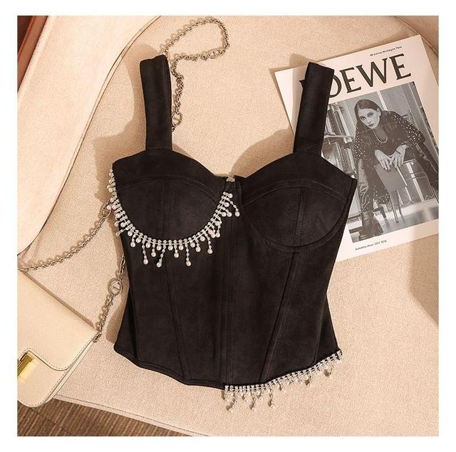 V-Neck Faux Pearl Bustier Top Product Image