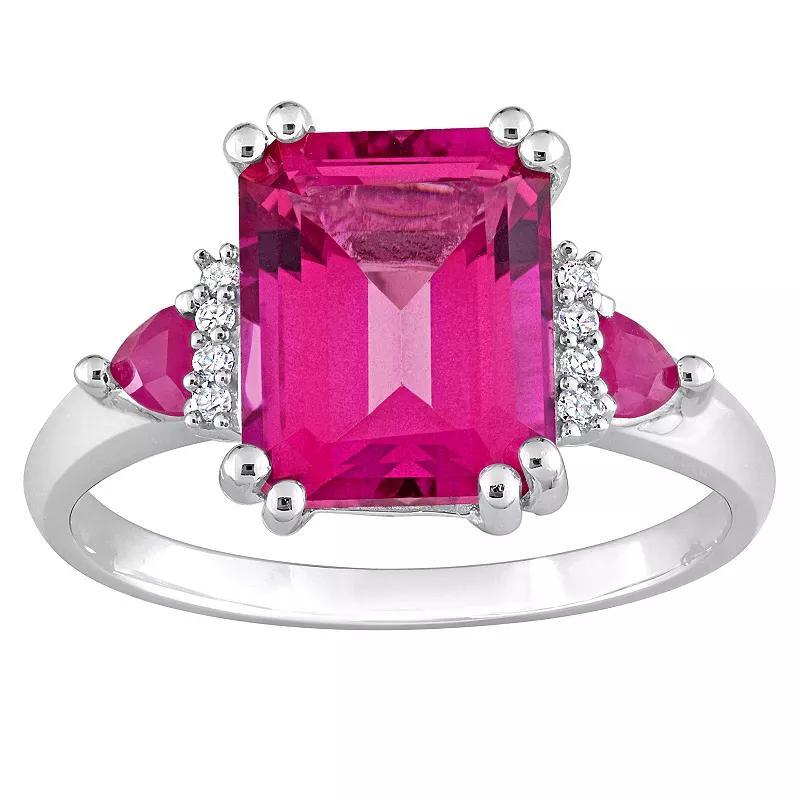 Stella Grace Sterling Silver Pink Topaz, Ruby & Diamond Accent 3-Stone Ring, Womens Product Image