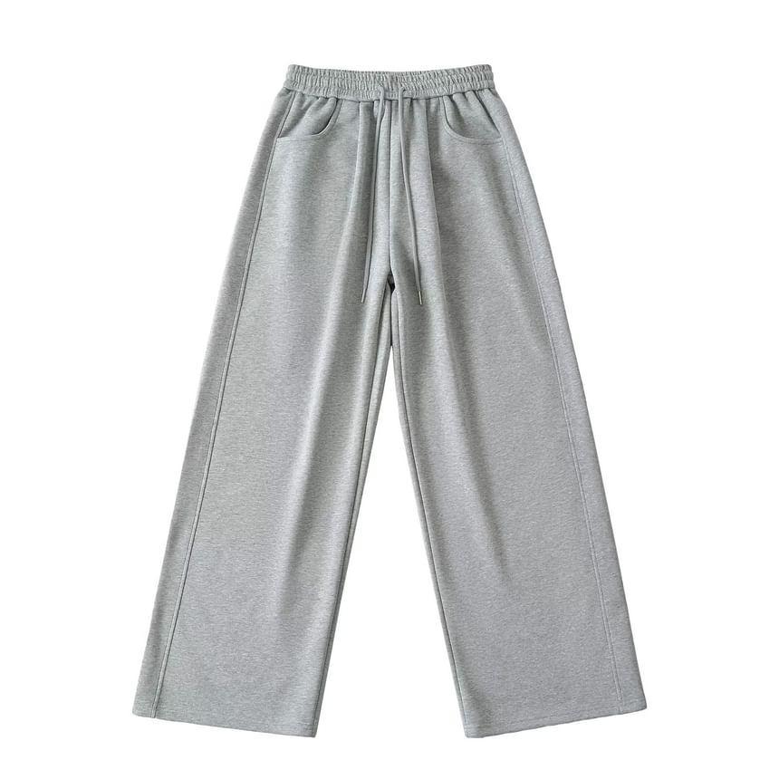 High Waist Plain Wide Leg Sweatpants Product Image