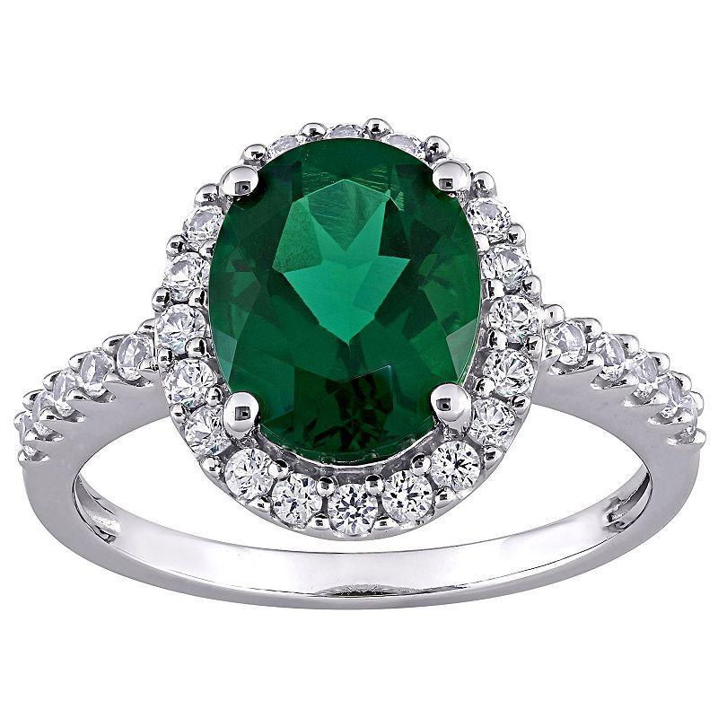 Stella Grace 10k White Gold Lab-Created Emerald & Lab-Created White Sapphire Halo Engagement Ring, Womens Green Product Image