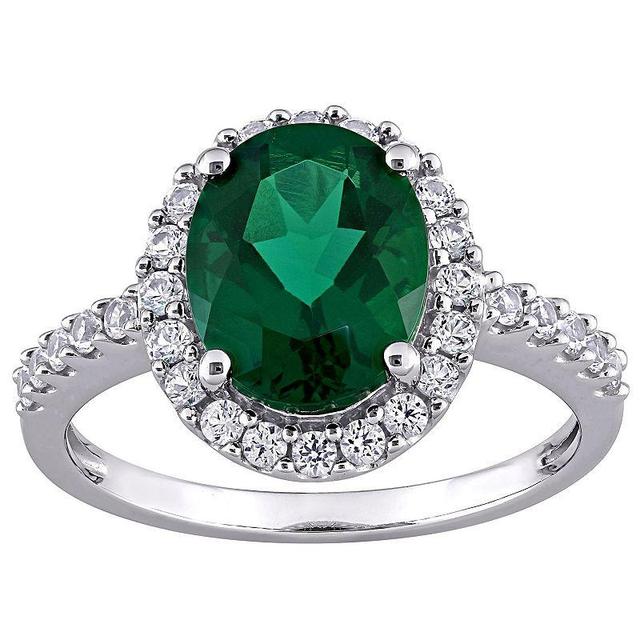 Stella Grace 10k White Gold Lab-Created Emerald & Lab-Created White Sapphire Halo Engagement Ring, Womens Product Image