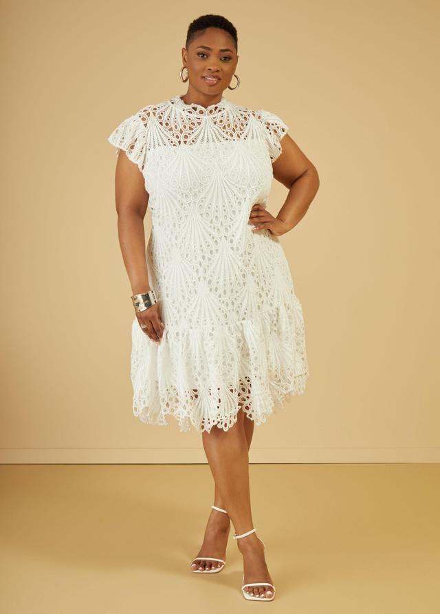 Plus Size Flounced Lace Babydoll Dress, - Ashley Stewart Product Image