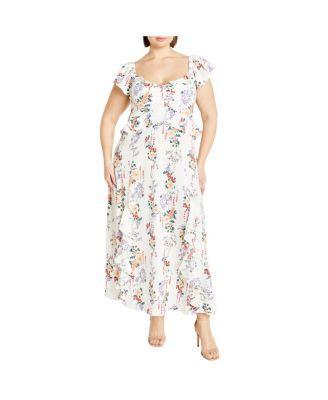 Plus Size Frill Fee Print Maxi Dress Product Image