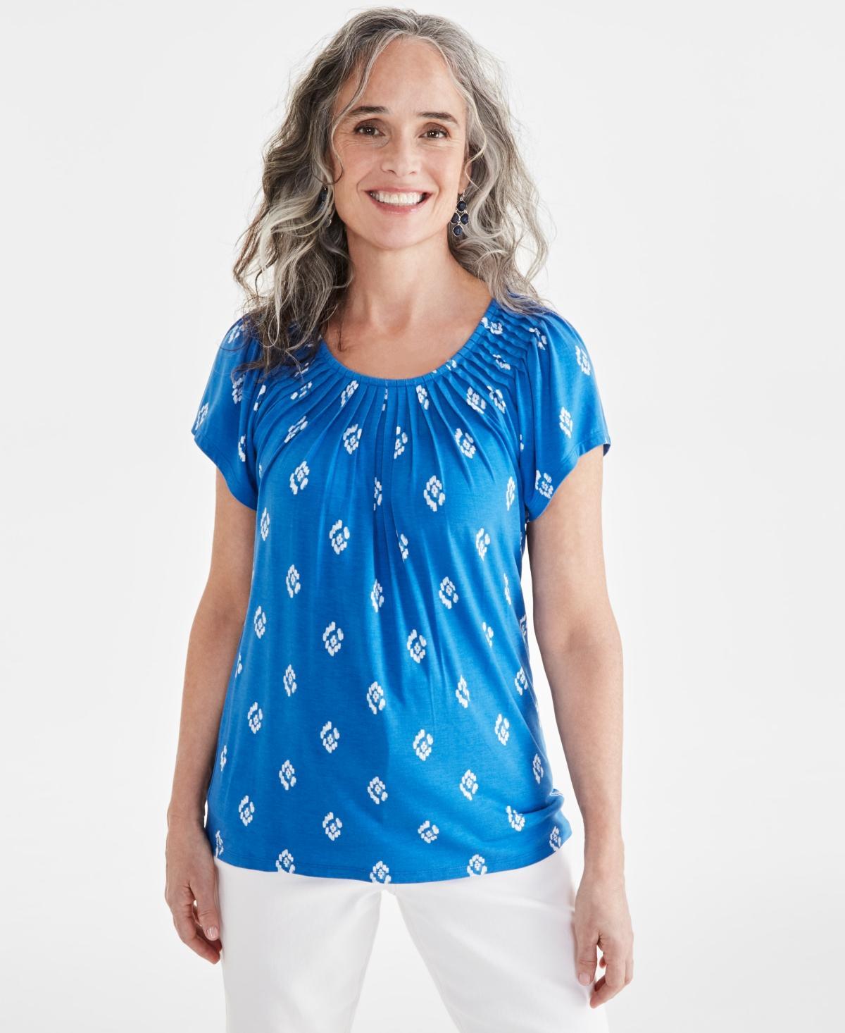 Style & Co Womens Printed Pleated Scoop-Neck Top, Created for Macys Product Image